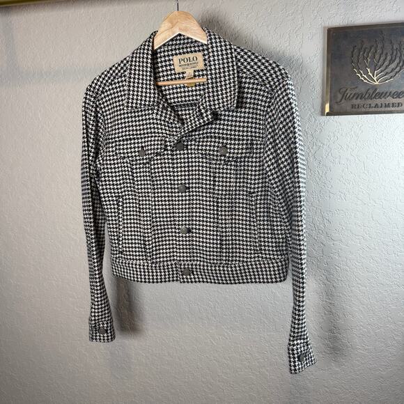 Women's Polo Ralph Lauren Black and White Houndstooth Button Front Jacket Sz 8 - Picture 1 of 10